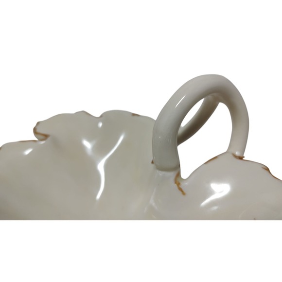 Vintage Candy Dish Porcelain Leaf with Gold Trim Handmade Handle SEE - Picture 5 of 10